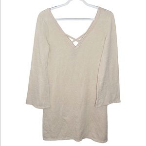 Go Couture criss cross v neck bell sleeve tunic in beige size S